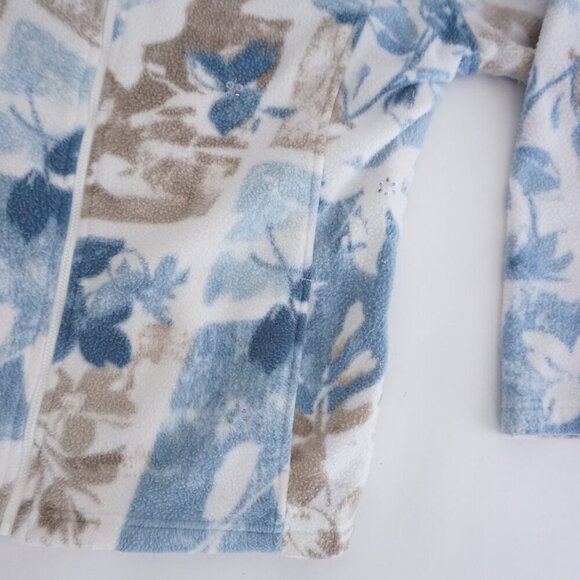 Alfred Dunner White Blue Floral Fleece Outdoor Zip Up Sweater Xl - Picture 6 of 11